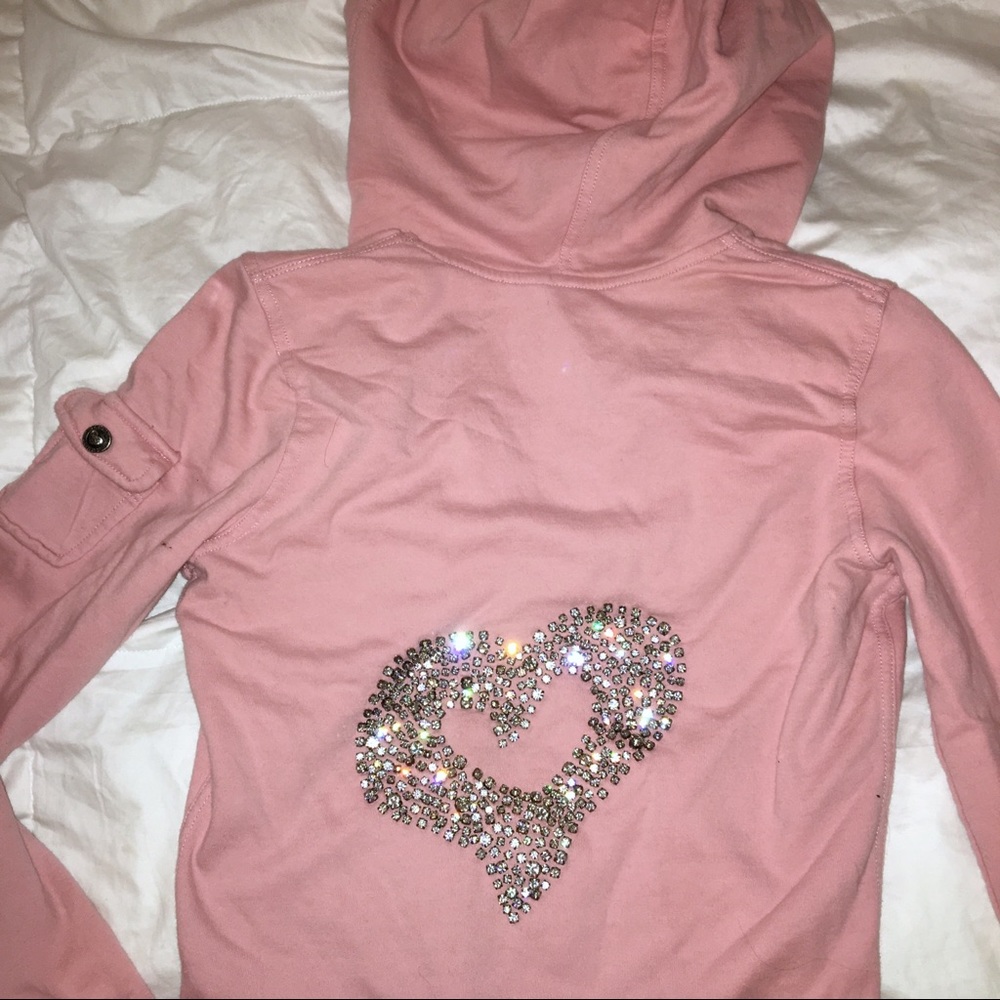 Twisted Heart Pink Zip Up Hoodie Embellished